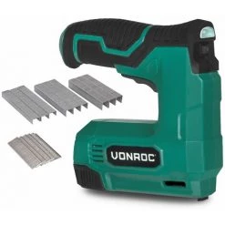 VONROC Agrafeuse électrique 4V - Sans Fil - Fonction Cloueuse - 900 Agrafes Et 300 Clous Inclus