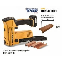 Bostitch DSA-3519-E 15-19mm 2x Akku Kartonverschlusshefter Kartonverschlussgerät KL-07"-"EN10102