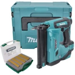 Makita DBN 500 ZJ Cloueur Pneumatique Sans Fil 15-50 Mm 90° 18 V + Clous Pour Cloueurs J-Box 8000 Pièces + Coffret MakPac - Sans Batterie Sans Chargeur