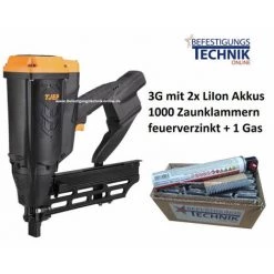 BETEON24 TJEP FS-40 GAS 3G Agrafeuse De Clôture Incl. 1x Gaz + 1000 Agrafes De Clôture 33mm Crampons Pour Clôture Sauvage KL-89"-"EN11346.2