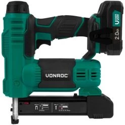 VONROC Agrafeuse-cloueuse Sans Fil 20V VPower – 1000 Agrafes & 1000 Clous – Batterie 2.0Ah Et Chargeur Inclus -cloueur et riveteuse Soldes 50670654 3