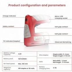 LANGRAY Agrafeuse Electrique,Agrafeuse,Batterie Au Lithium,Chargement USB, Cloueuse Electrique Sans Fil, 3 Types De Clous,30 Clous/Min, 1000/500Clous,Coffret De Transport,Indicateur D'alimentation -cloueur et riveteuse Soldes 55413361 3