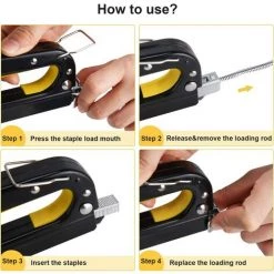 CHANCEY Agrafeuse 3 En 1 Très Résistante, Acier Agrafeuses Et Cloueuses Manuelle Pour Murale, Bois, Tapissier, Bricolage, Tissu, Fauteuil, Décoration, Menuiserie,SEMAket,noie+jaune -cloueur et riveteuse Soldes 57772771 3