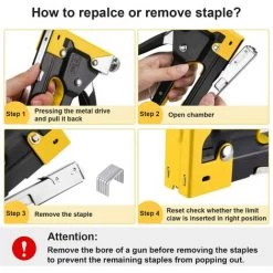 CHANCEY Agrafeuse 3 En 1 Très Résistante, Acier Agrafeuses Et Cloueuses Manuelle Pour Murale, Bois, Tapissier, Bricolage, Tissu, Fauteuil, Décoration, Menuiserie,SEMAket,noie+jaune -cloueur et riveteuse Soldes 57772771 4