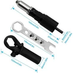 FR-LIFE Adaptateur De Pistolet à Riveter électrique Adaptateur De Perceuse à Riveter Outil D'écrou D'insertion De Riveteuse Avec Tête De Rivet De Diamètre 2.4/3.2/4.0/4.8mm Et Clé à Poignée Noire, BR-Vie -cloueur et riveteuse Soldes 58249899 4