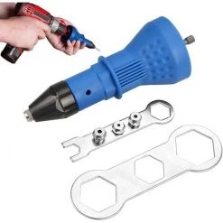 FR-LIFE BR-Vie Pistolet à Rivets Sans Fil Kit D'outil De Perceuse électrique à Rivets Riveteuse Adaptateur Insert Écrou Outil De Puissance à Main Accessoires (Bleu)