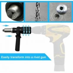 MONLY Adaptateur De Pistolet à Riveter électrique Adaptateur De Mèche à Rivet Outil D'insertion De Rivet Avec Tête De Rivet De 2,4/3,2/4,0/4,8 Mm De Diamètre Et Clé à Poignée Noire -cloueur et riveteuse Soldes 60988888 5