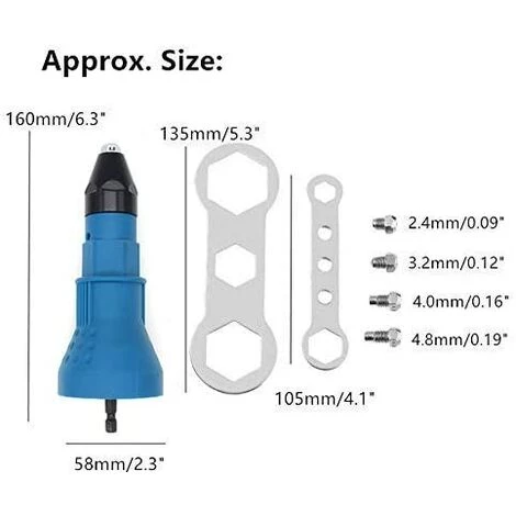 LONVRèE Pistolet à Rivets Sans Fil Kit D'outil De Perceuse électrique à Rivets Riveteuse Adaptateur Insert Écrou Outil De Puissance à Main Accessoires (Bleu) 4 LONVRèE Pistolet à Rivets Sans Fil Kit D'outil De Perceuse électrique à Rivets Riveteuse Adaptateur Insert Écrou Outil De Puissance à Main Accessoires (Bleu) – Image 2